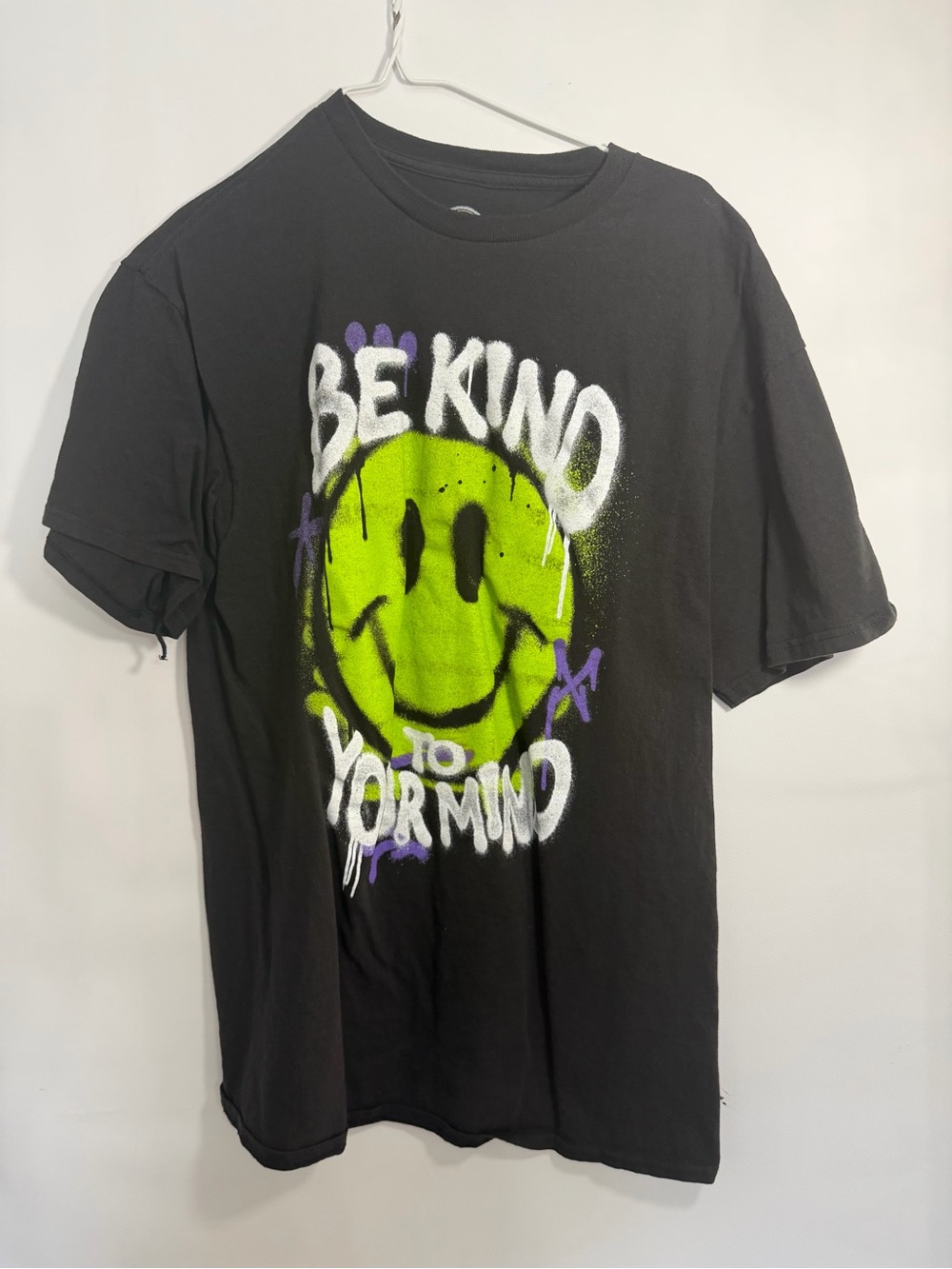 Kids' Black 'Be Kind' Graphic Tee with Neon Green Smiley